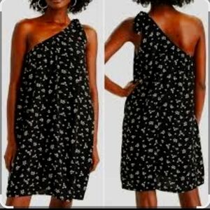 American Eagle One Shoulder Black Floral Mini Dress Size Medium